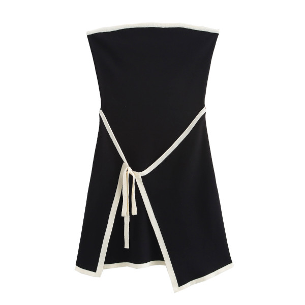 Knitted strapless short skirt lace up dress