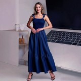 Strapless, shoulder baring, comfortable strap, slimming and long denim dress