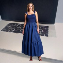 Strapless, shoulder baring, comfortable strap, slimming and long denim dress