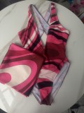 Silk scarf striped one-piece bikini swimsuit