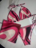 Silk scarf striped split bikini swimsuit