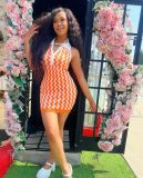 Backless knitted hanging neck, hip hugging short skirt