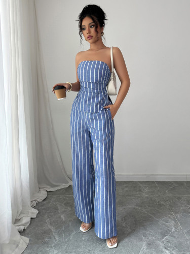 Two piece set of strapless striped pants