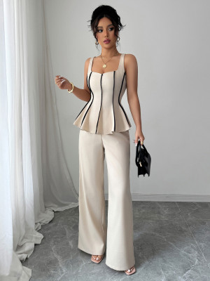 Strap vest solid color pants set