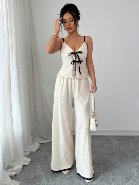 Two piece set of camisole vest wide leg pants
