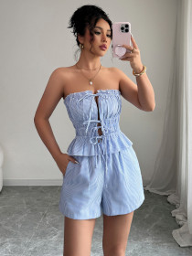 Tie up top and shorts two-piece set