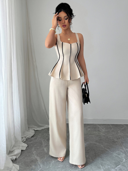 Strap vest solid color pants set