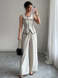 Button vest wide leg pants two-piece set