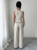Button vest wide leg pants two-piece set