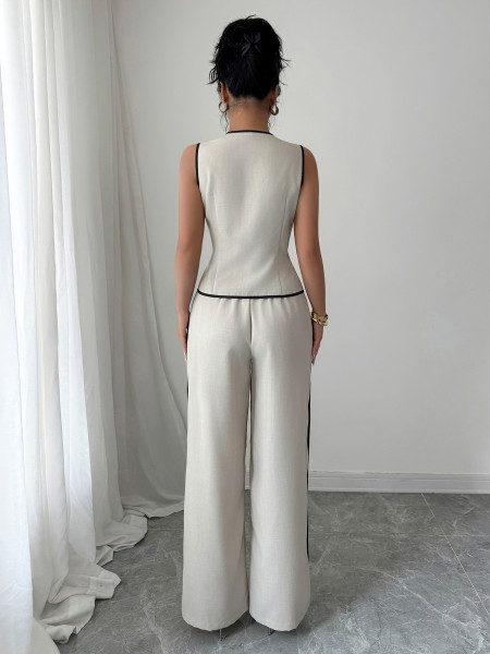 Button vest wide leg pants two-piece set