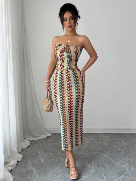 Strapless top, hip hugging long skirt set