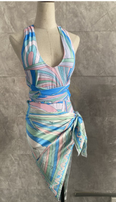 Square scarf one-piece bikini swimsuit