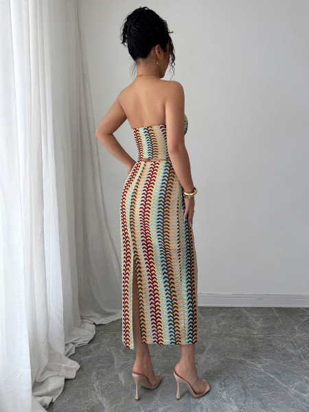 Strapless top, hip hugging long skirt set