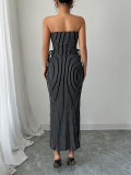 Striped strap strapless waist bag skirt set