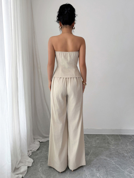 Button vest wide leg pants set