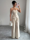 Button vest wide leg pants set