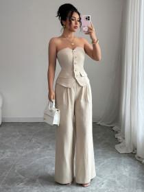 Button vest wide leg pants set