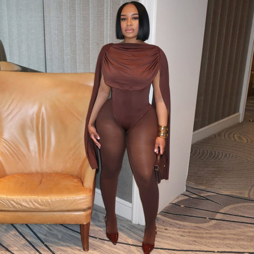 Tie up tight fitting jumpsuit with pleated sleeveless one-piece collar