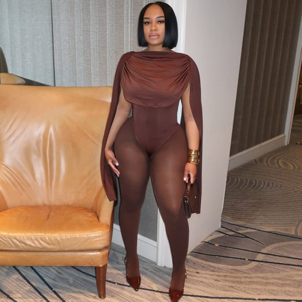 Tie up tight fitting jumpsuit with pleated sleeveless one-piece collar