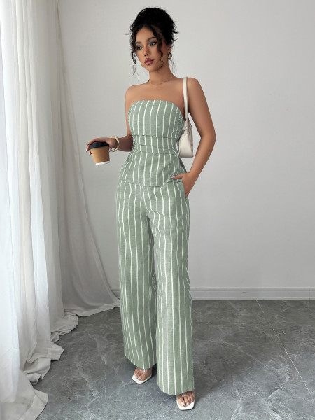 Two piece set of strapless striped pants
