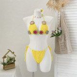 Hand hook woven three-dimensional flower hollow bikini set