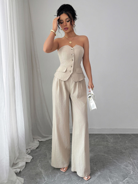 Button vest wide leg pants set