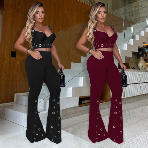 Sexy Top Wide Leg Pants Two Piece Set
