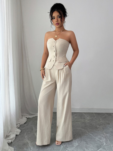 Button vest wide leg pants set