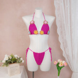 Hand hook woven three-dimensional flower hollow bikini set