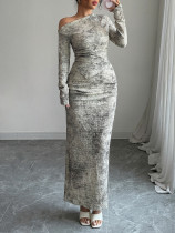 Shoulder long sleeved women's bag buttocks skirt set