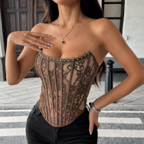 Lace fishbone buckle, exposed back, chest wrapped Lace fishbone buckle, exposed back, chest wrapped