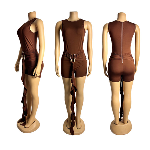 Metal buckle accessory jumpsuit