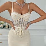 Strap A-line fishbone small lace see through suspender vest