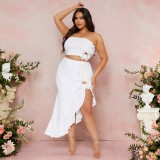 High slit strapless ruffle lace two-piece set