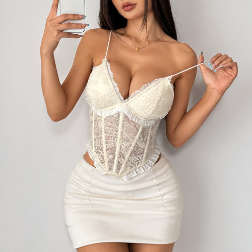 Lace fishbone strap, deep V-belt, chest cushion, small vest