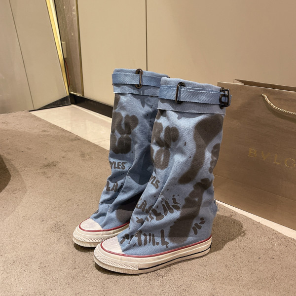 Large size flat bottom graffiti boots pile up boots