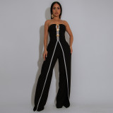 Strapless fake two piece jumpsuit