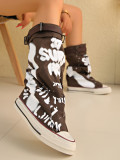Large size flat bottom graffiti boots pile up boots