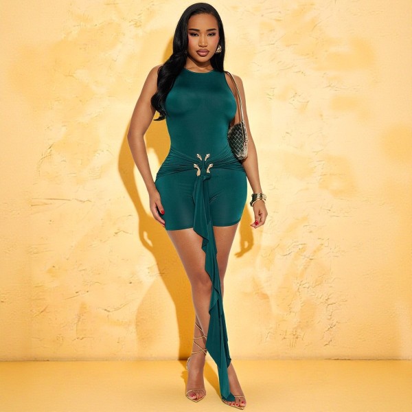 Metal buckle accessory jumpsuit