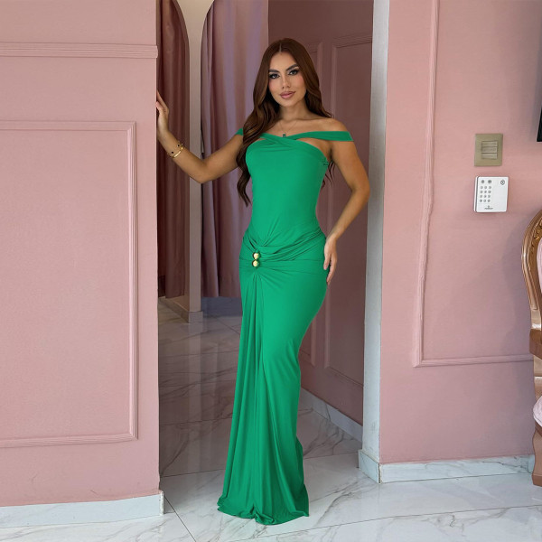 Hip hugging pleated dress, formal dress, long skirt