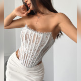 Lace fishbone buckle, exposed back, chest wrapped