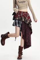 Large plaid pleated skirt, irregular half skirt
