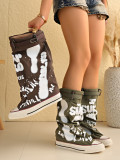 Large size flat bottom graffiti boots pile up boots