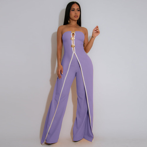 Strapless fake two piece jumpsuit