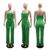 Sexy strapless solid color jumpsuit slim fit pants CY901979
