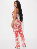 Printed lace up strapless pants set