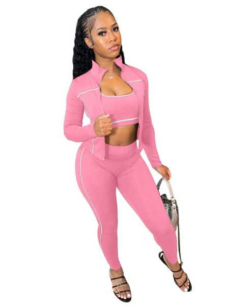 I-shaped vest zipper thumb button long sleeved tight pants 3-piece set