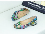 Square toe shallow mouth single shoe snake pattern thick heel plus size women's shoes