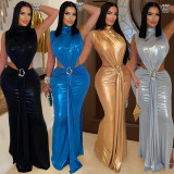 High neck bag arm split dress