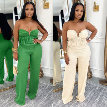 Sexy strapless solid color jumpsuit slim fit pants CY901979